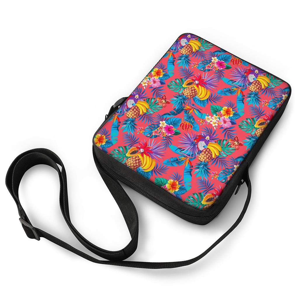 Pink Hawaiian Fruits Pattern Print Rectangular Crossbody Bag