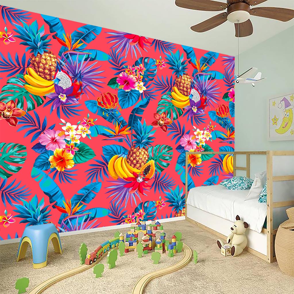 Pink Hawaiian Fruits Pattern Print Wall Sticker
