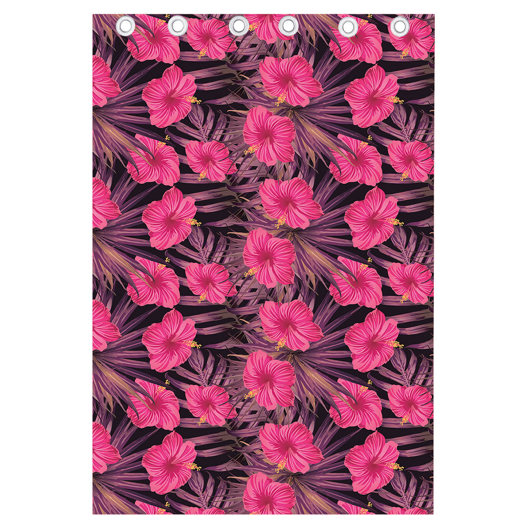 Pink Hawaiian Hibiscus Pattern Print Curtain