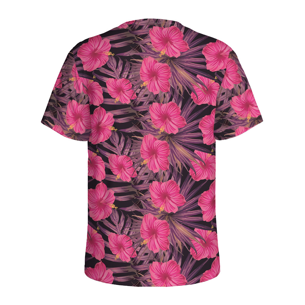 Pink Hawaiian Hibiscus Pattern Print Men's Sports T-Shirt