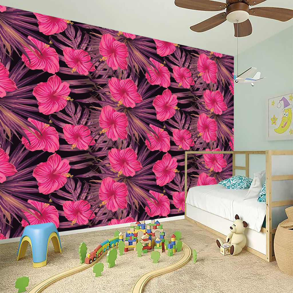Pink Hawaiian Hibiscus Pattern Print Wall Sticker