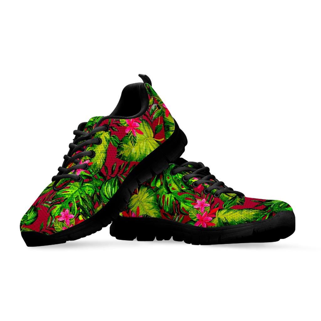 Pink Hawaiian Tropical Pattern Print Black Running Shoes