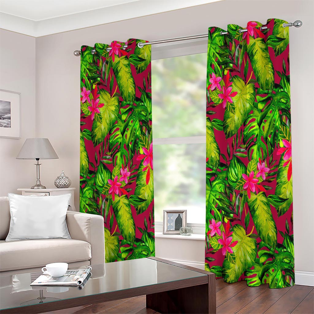 Pink Hawaiian Tropical Pattern Print Extra Wide Grommet Curtains