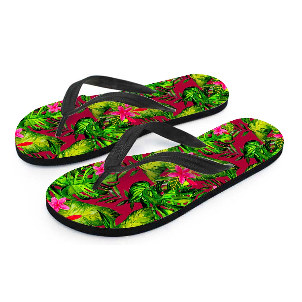 Pink Hawaiian Tropical Pattern Print Flip Flops
