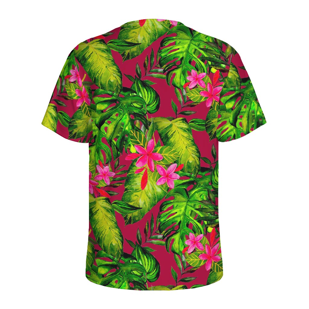Pink Hawaiian Tropical Pattern Print Men's Sports T-Shirt