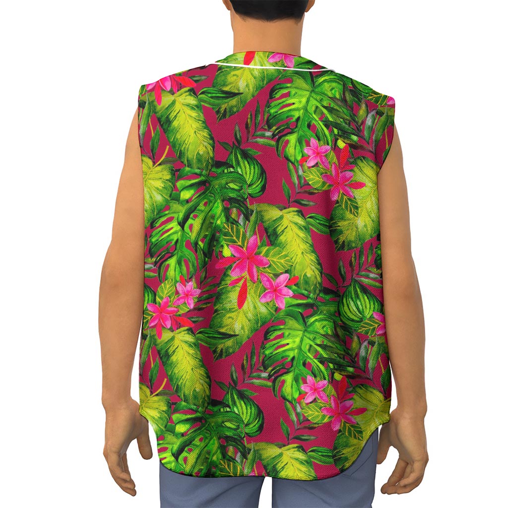 Pink Hawaiian Tropical Pattern Print Sleeveless Baseball Jersey