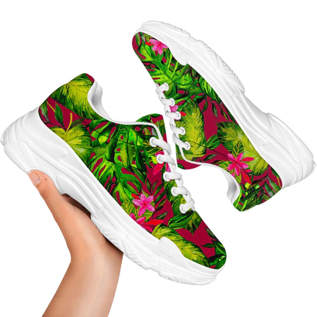 Pink Hawaiian Tropical Pattern Print White Chunky Shoes