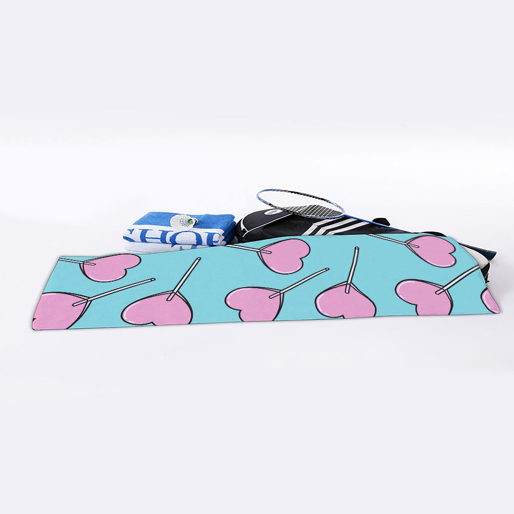Pink Heart Lollipop Pattern Print Sports Towel