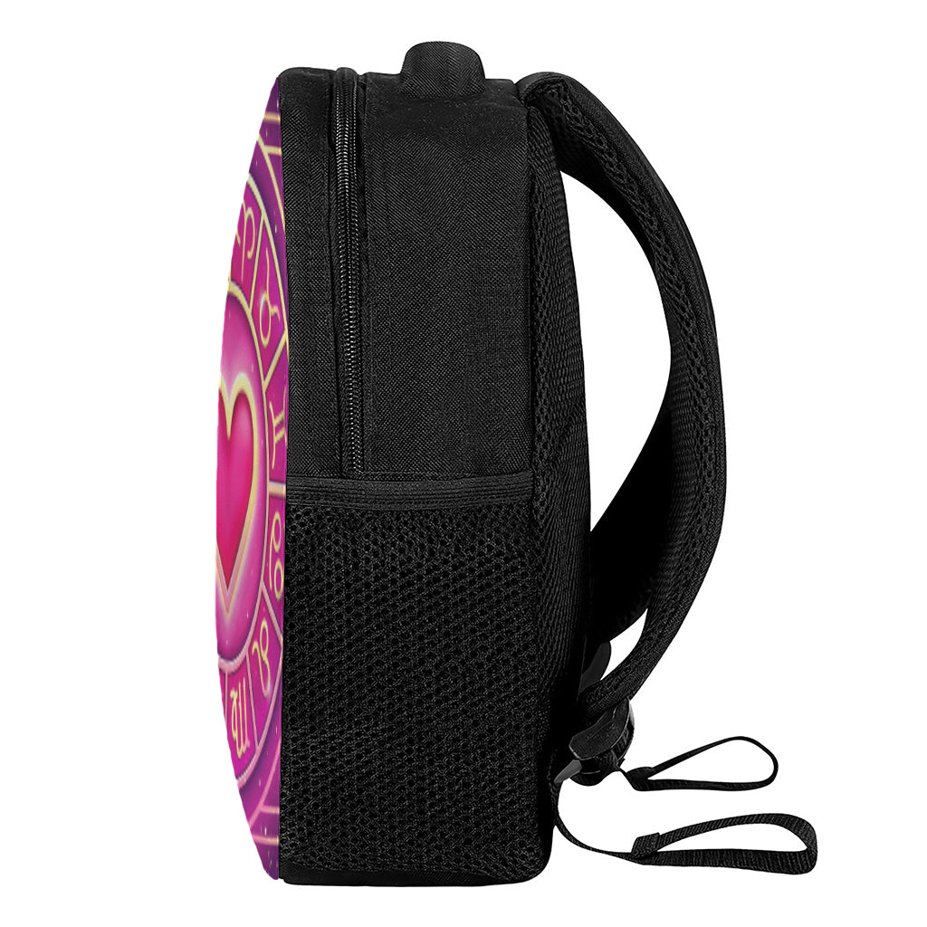 Pink Heart Zodiac Wheel Print Casual Backpack