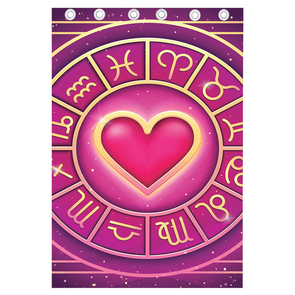 Pink Heart Zodiac Wheel Print Curtain