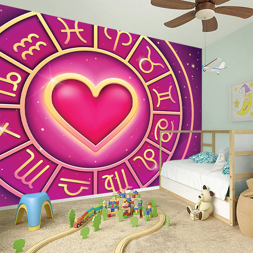 Pink Heart Zodiac Wheel Print Wall Sticker
