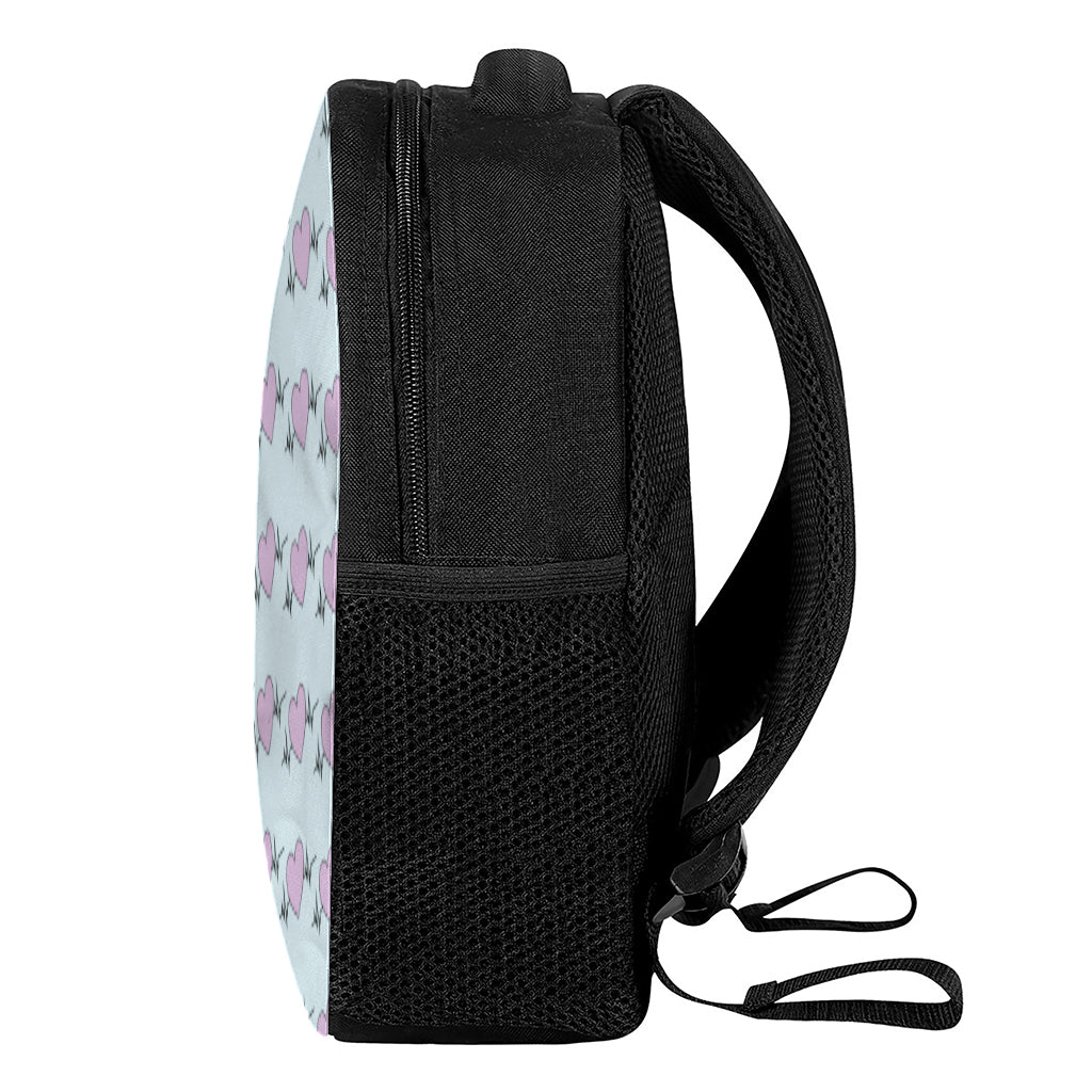 Pink Heartbeat Pattern Print Casual Backpack