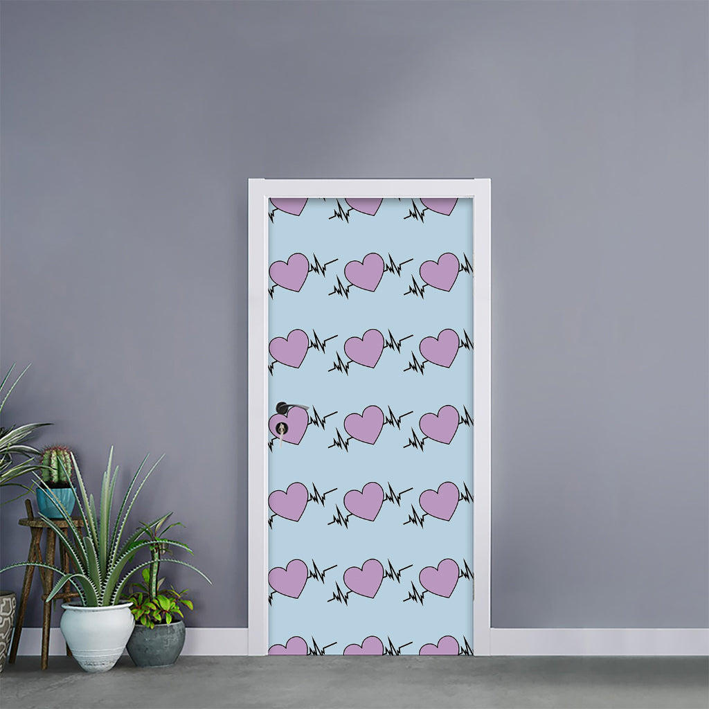 Pink Heartbeat Pattern Print Door Sticker