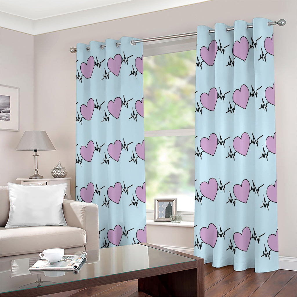 Pink Heartbeat Pattern Print Extra Wide Grommet Curtains