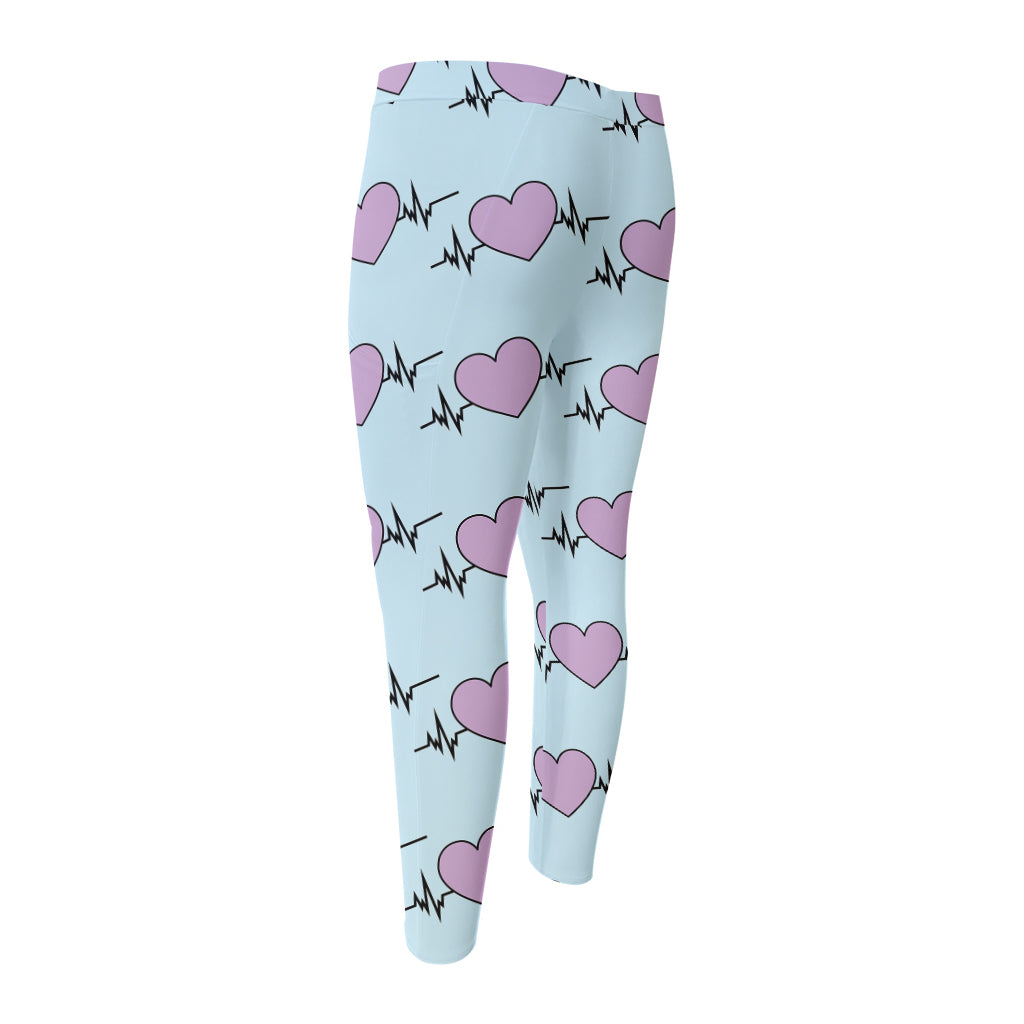 Pink Heartbeat Pattern Print Men's Compression Pants