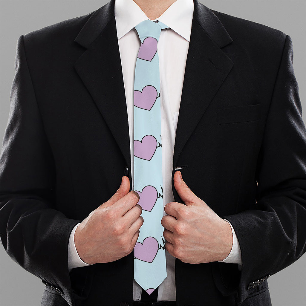 Pink Heartbeat Pattern Print Necktie