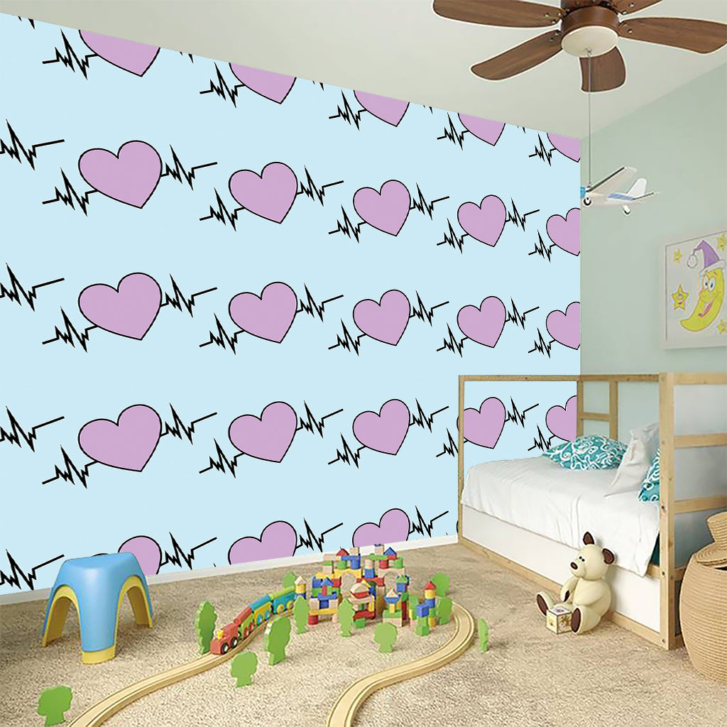 Pink Heartbeat Pattern Print Wall Sticker