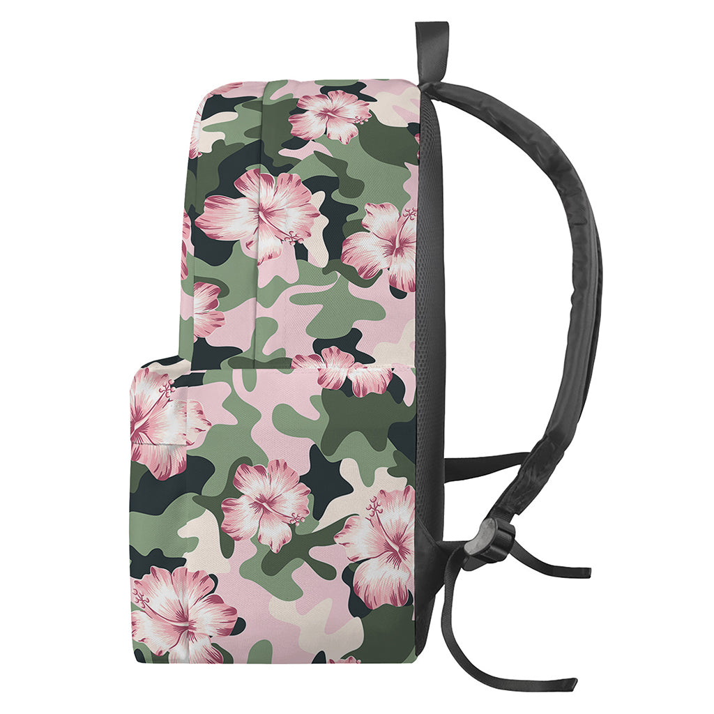 Pink Hibiscus Flower Camouflage Print Backpack