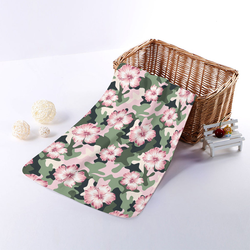 Pink Hibiscus Flower Camouflage Print Towel