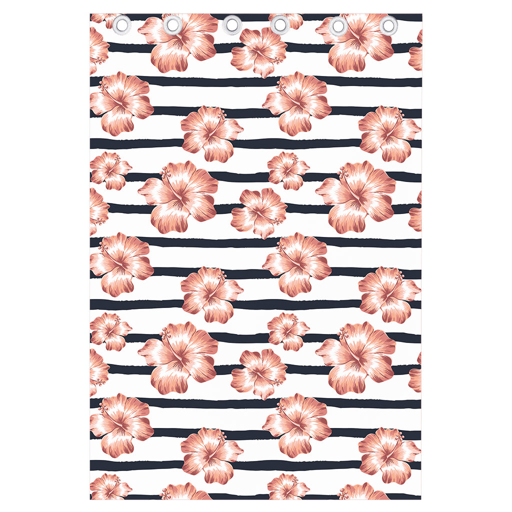 Pink Hibiscus Striped Pattern Print Curtain