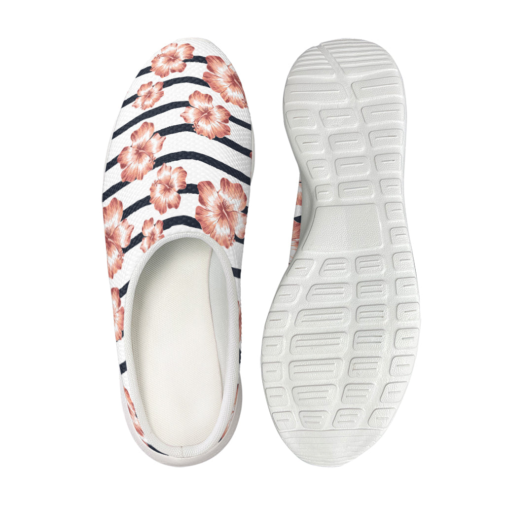 Pink Hibiscus Striped Pattern Print Mesh Casual Shoes