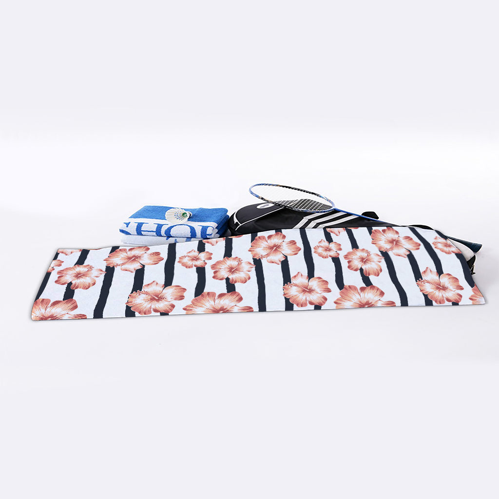 Pink Hibiscus Striped Pattern Print Sports Towel