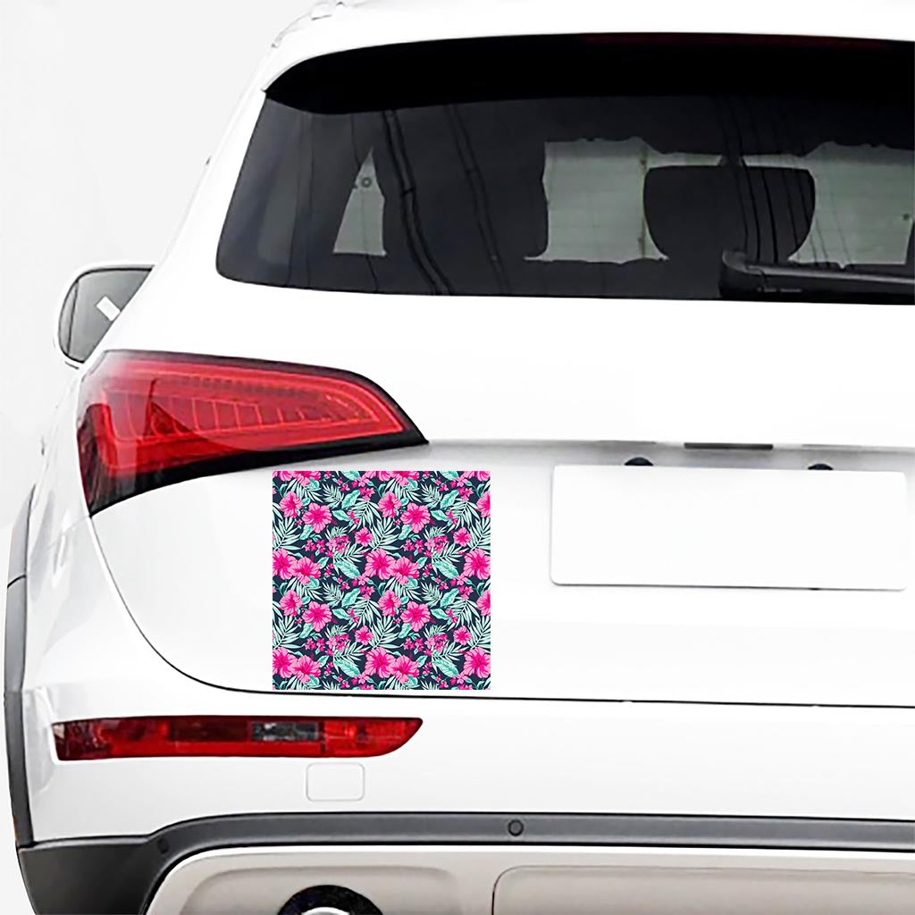 Pink Hibiscus Tropical Pattern Print Car Sticker