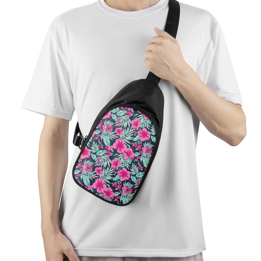 Pink Hibiscus Tropical Pattern Print Chest Bag