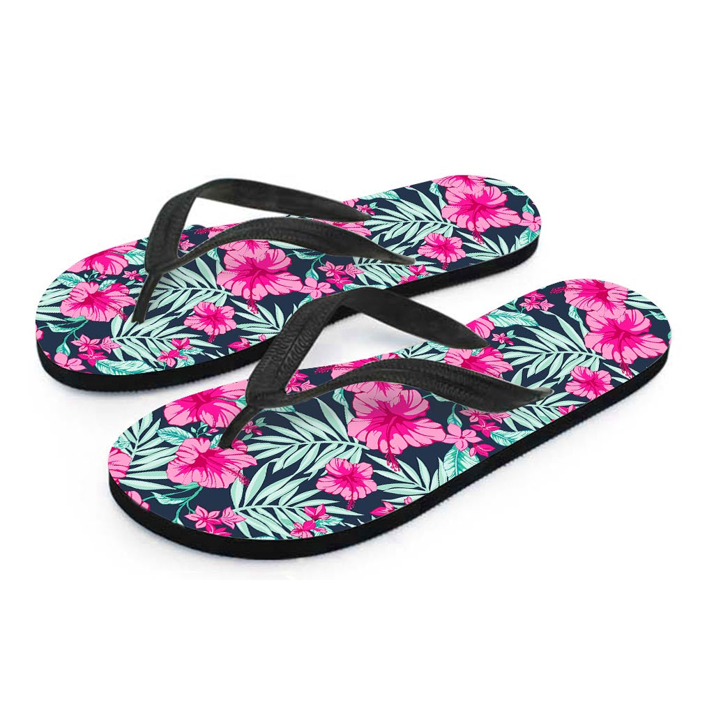 Pink Hibiscus Tropical Pattern Print Flip Flops