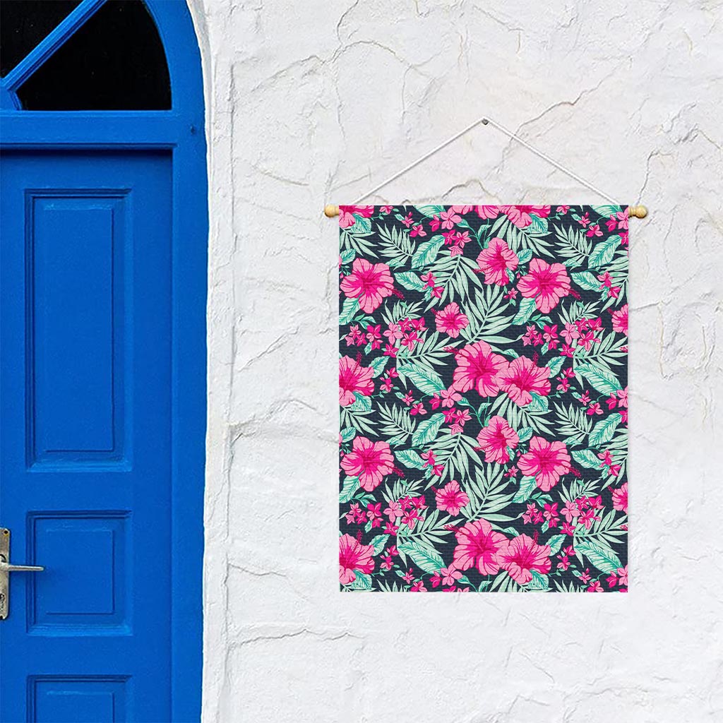 Pink Hibiscus Tropical Pattern Print Garden Flag