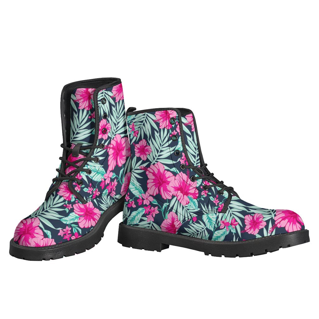 Pink Hibiscus Tropical Pattern Print Backpack