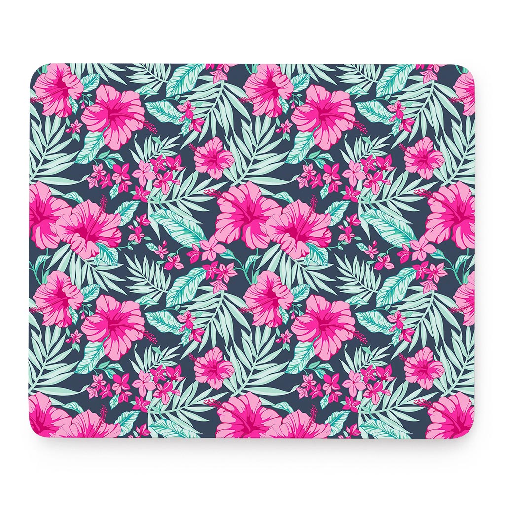 Pink Hibiscus Tropical Pattern Print Mouse Pad