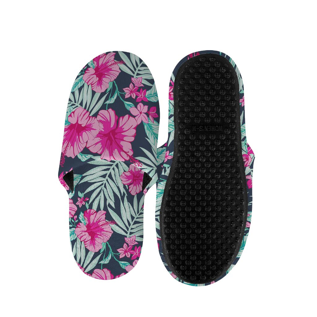 Pink Hibiscus Tropical Pattern Print Slippers