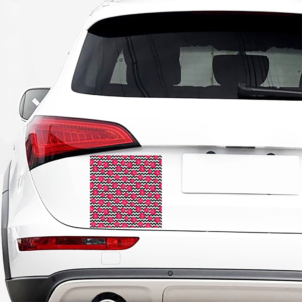 Pink Hibiscus Zigzag Pattern Print Car Sticker