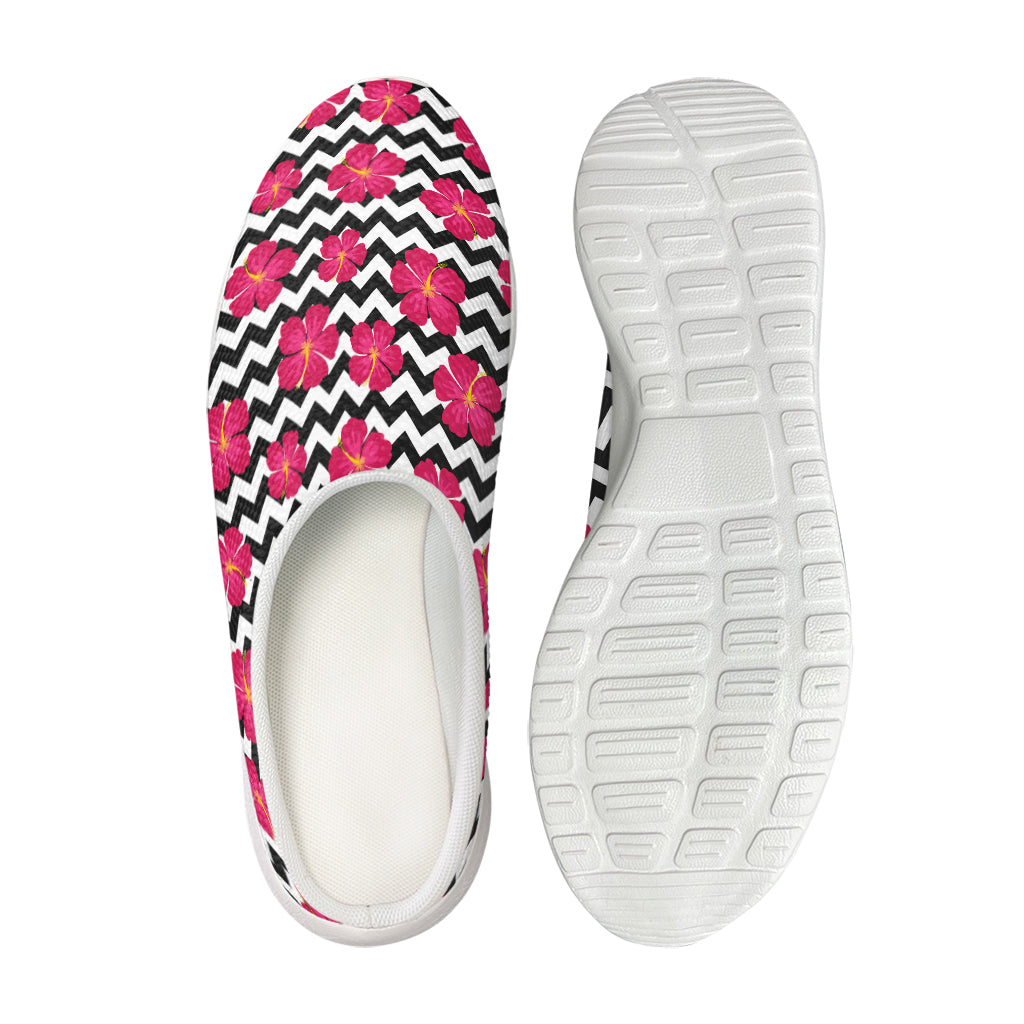 Pink Hibiscus Zigzag Pattern Print Mesh Casual Shoes