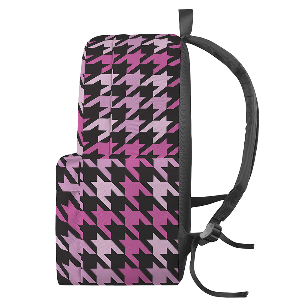 Pink Houndstooth Pattern Print Backpack