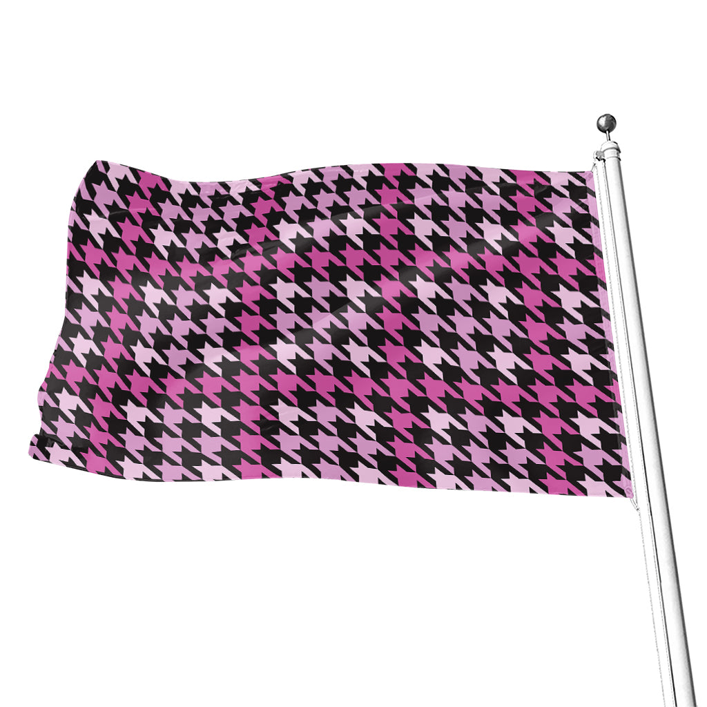 Pink Houndstooth Pattern Print Flag