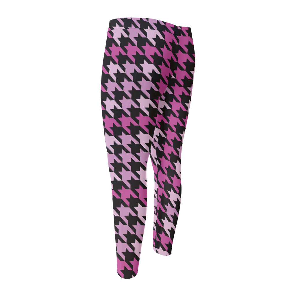Pink Houndstooth Pattern Print Men's Compression Pants