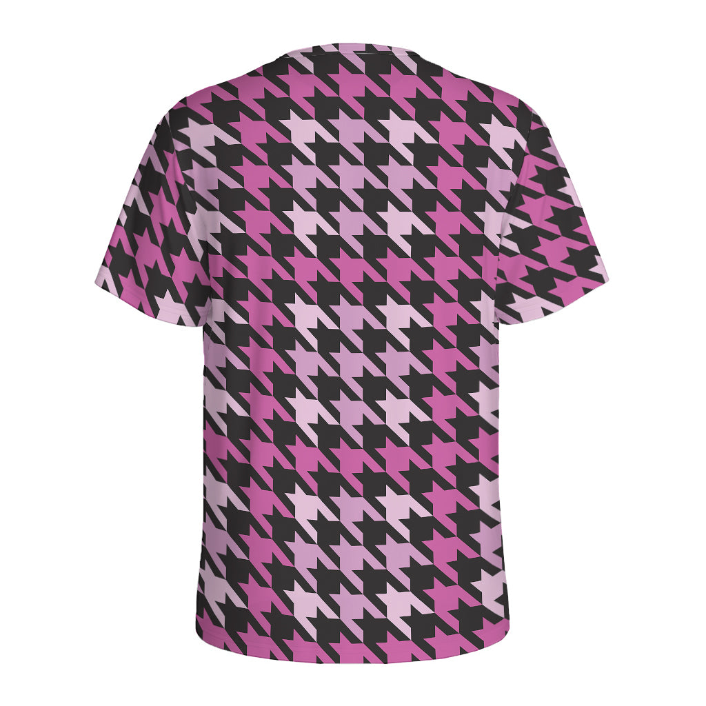 Pink Houndstooth Pattern Print Men's Sports T-Shirt