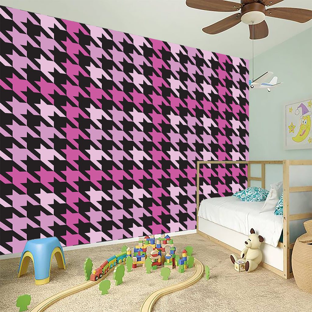 Pink Houndstooth Pattern Print Wall Sticker