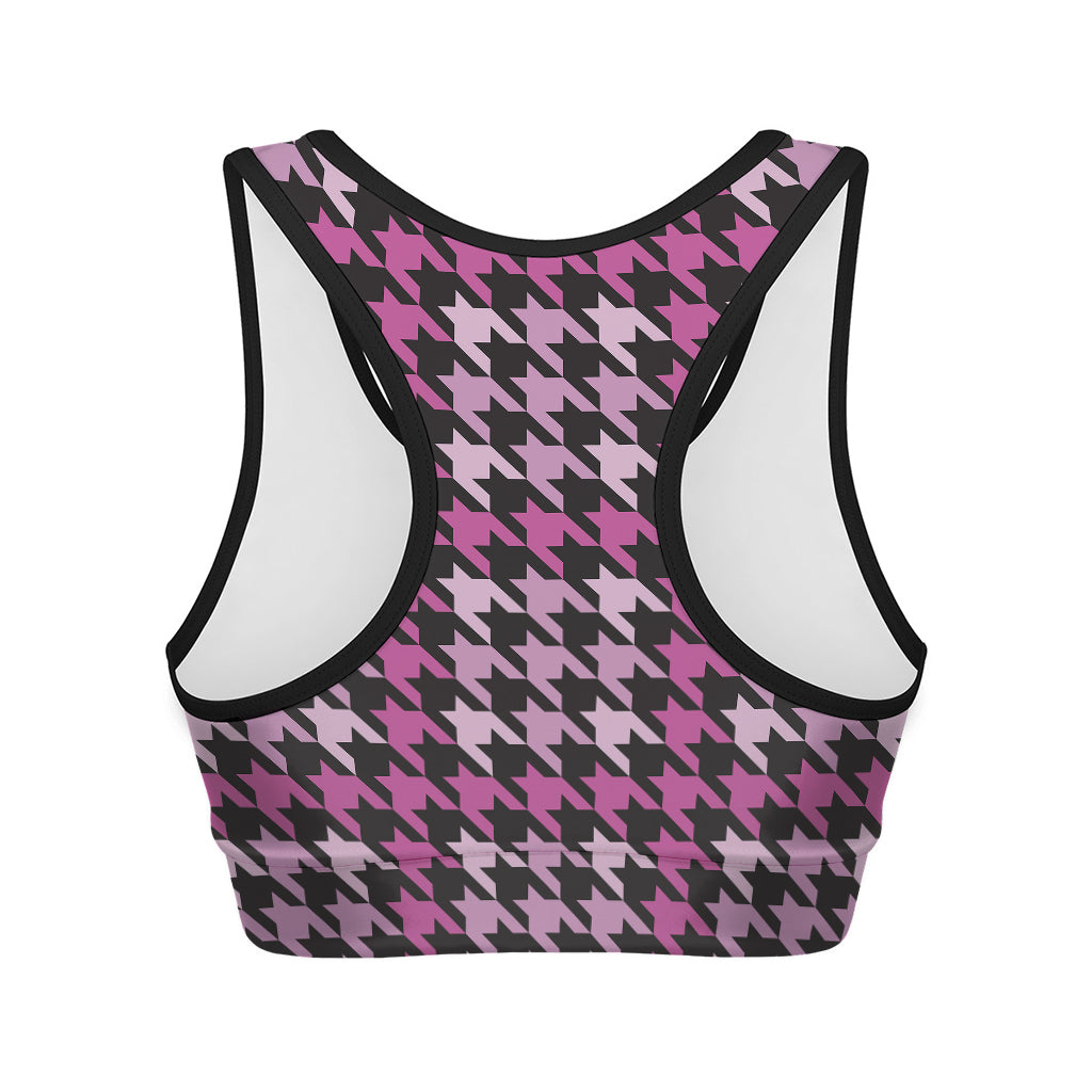 Pink Houndstooth Pattern Print Women's Sports Bra