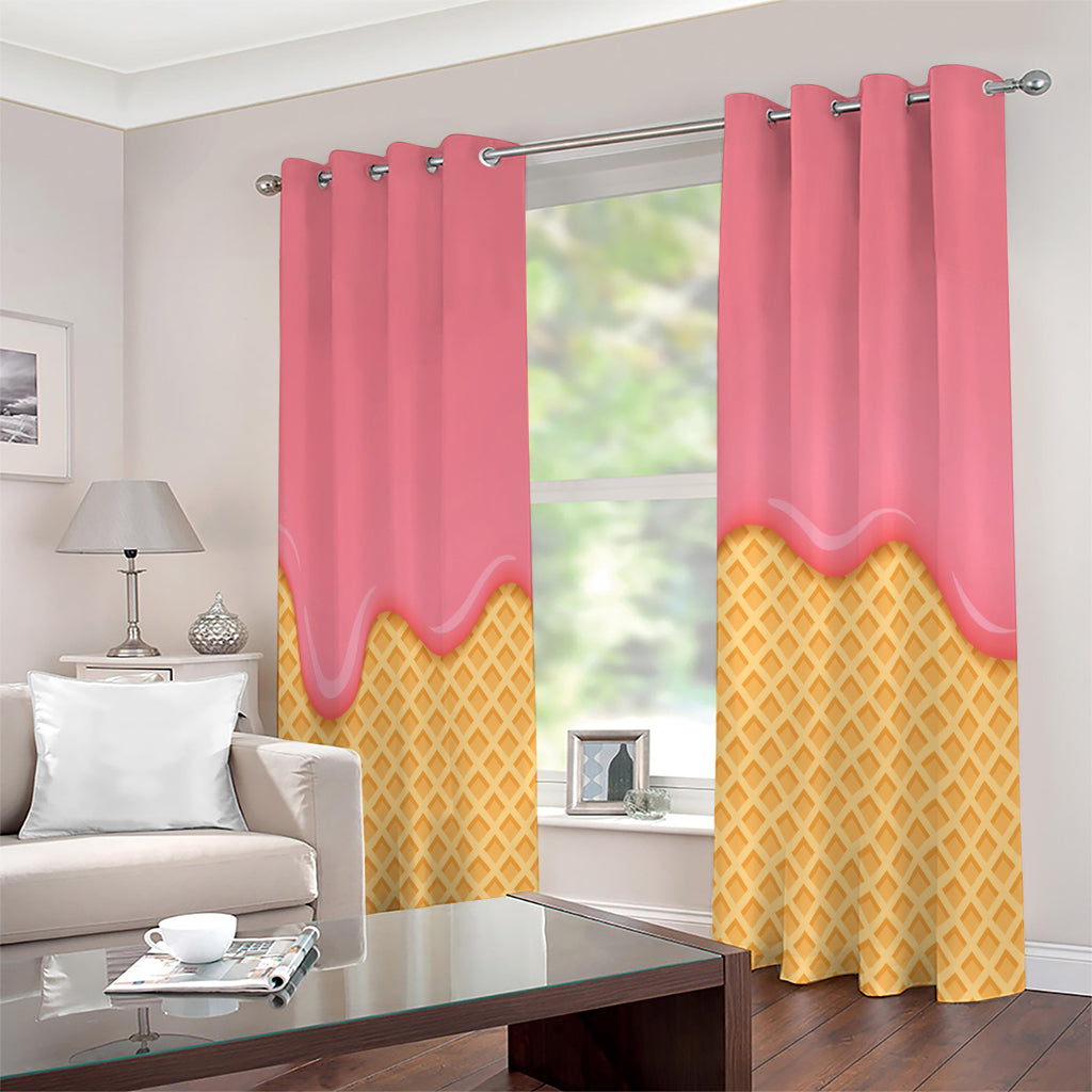 Pink Ice Cream Melted Print Extra Wide Grommet Curtains