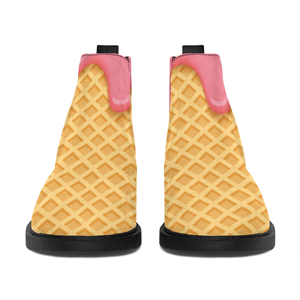 Pink Ice Cream Melted Print Flat Ankle Boots