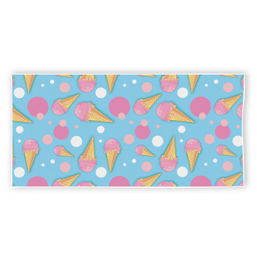 Pink Ice Cream Pattern Print Beach Towel