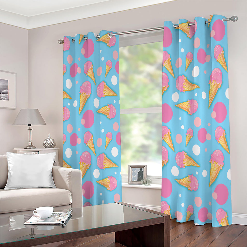 Pink Ice Cream Pattern Print Extra Wide Grommet Curtains