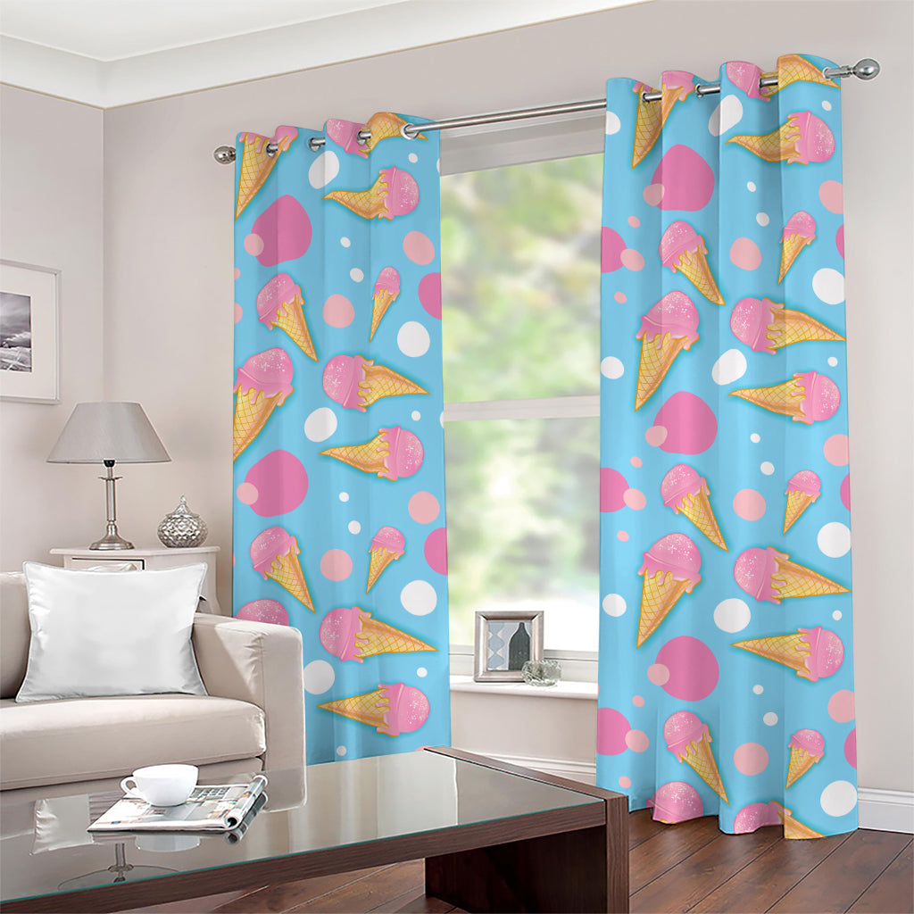 Pink Ice Cream Pattern Print Grommet Curtains