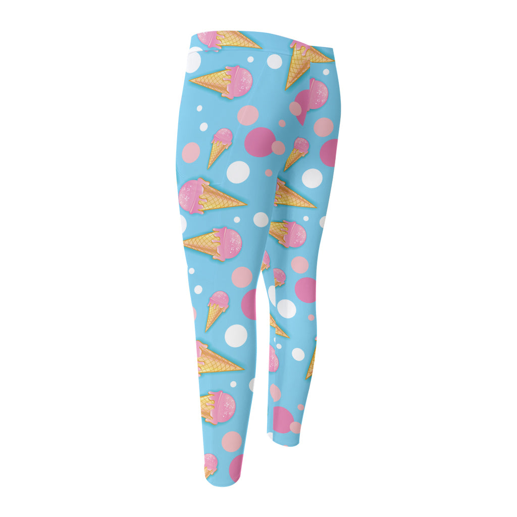 Pink Ice Cream Pattern Print Men's Compression Pants
