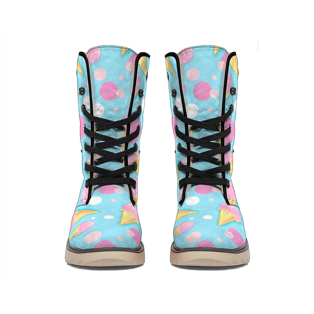 Pink Ice Cream Pattern Print Winter Boots