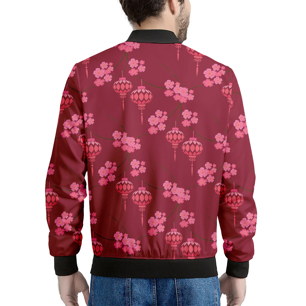 Pink Japanese Lantern Pattern Print Men's Bomber Jacket