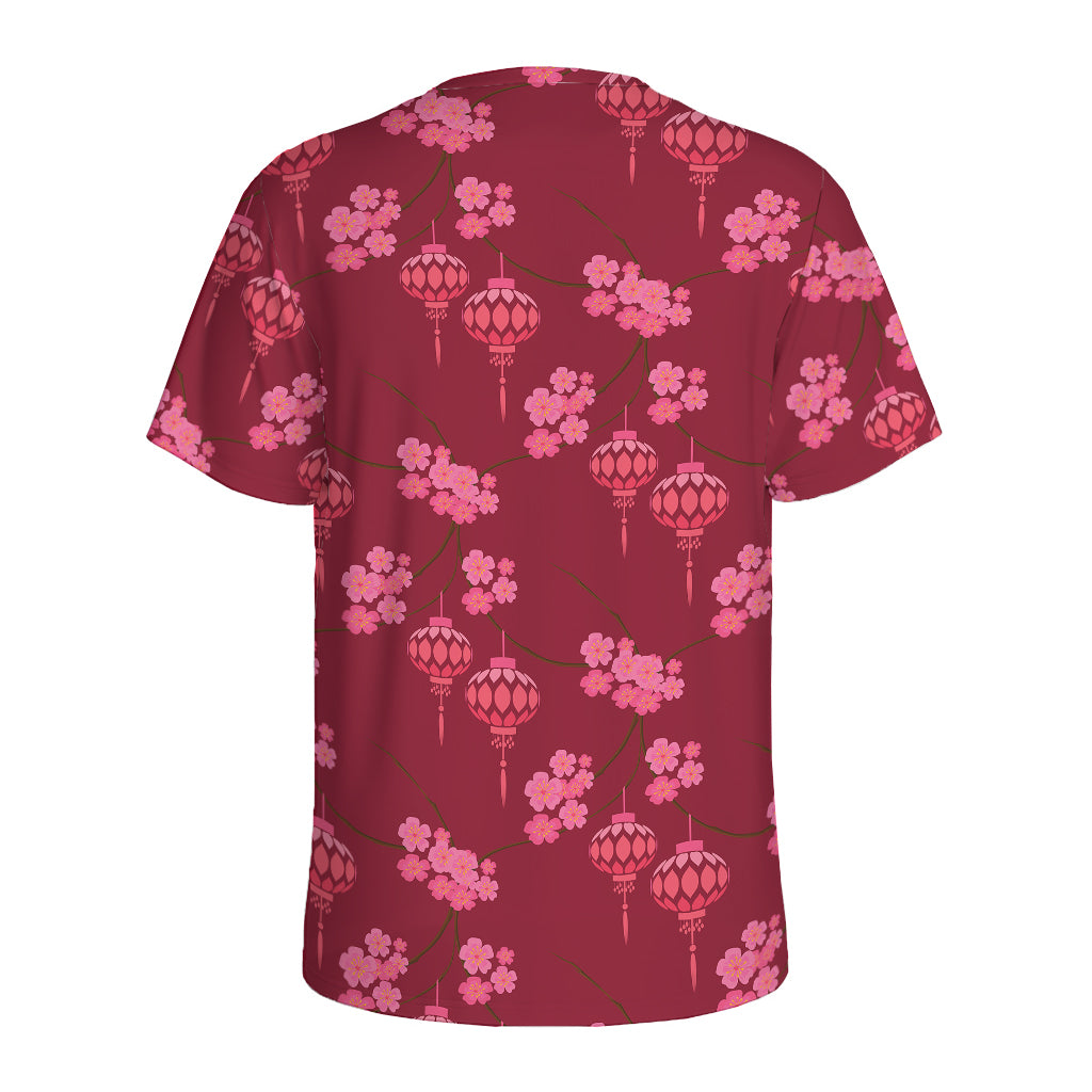Pink Japanese Lantern Pattern Print Men's Sports T-Shirt